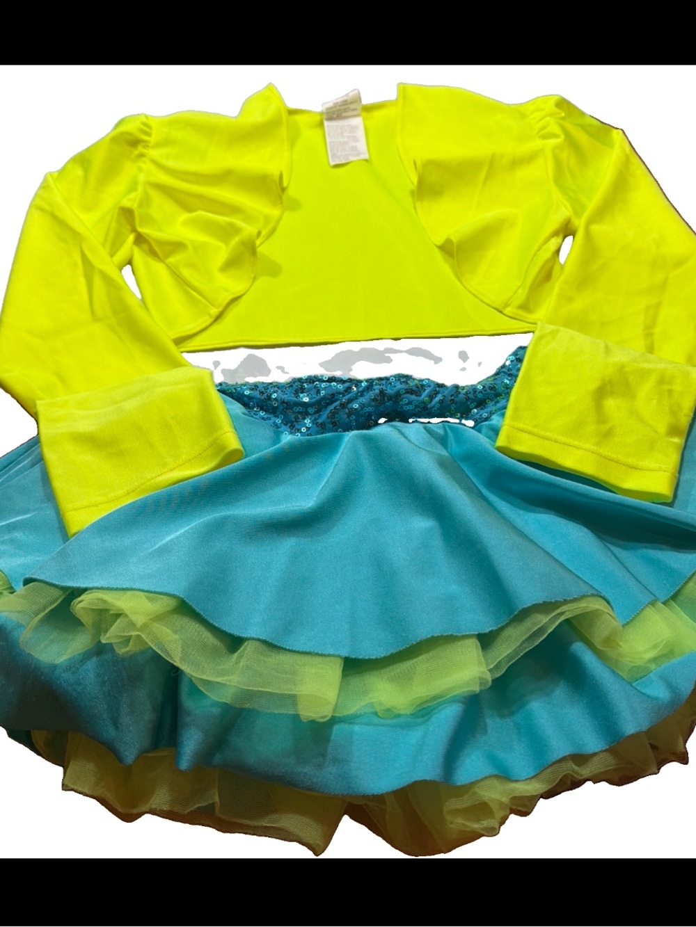 Revolution DANCE Costume NEON YELLOW jacket Turquoise TUTU SKIRT RC18633 CHILD L
